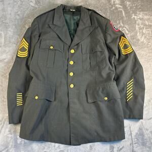 Vintage U.S. Army Dress Green Uniform Jacket 44L Recruiting Patch Military Coat